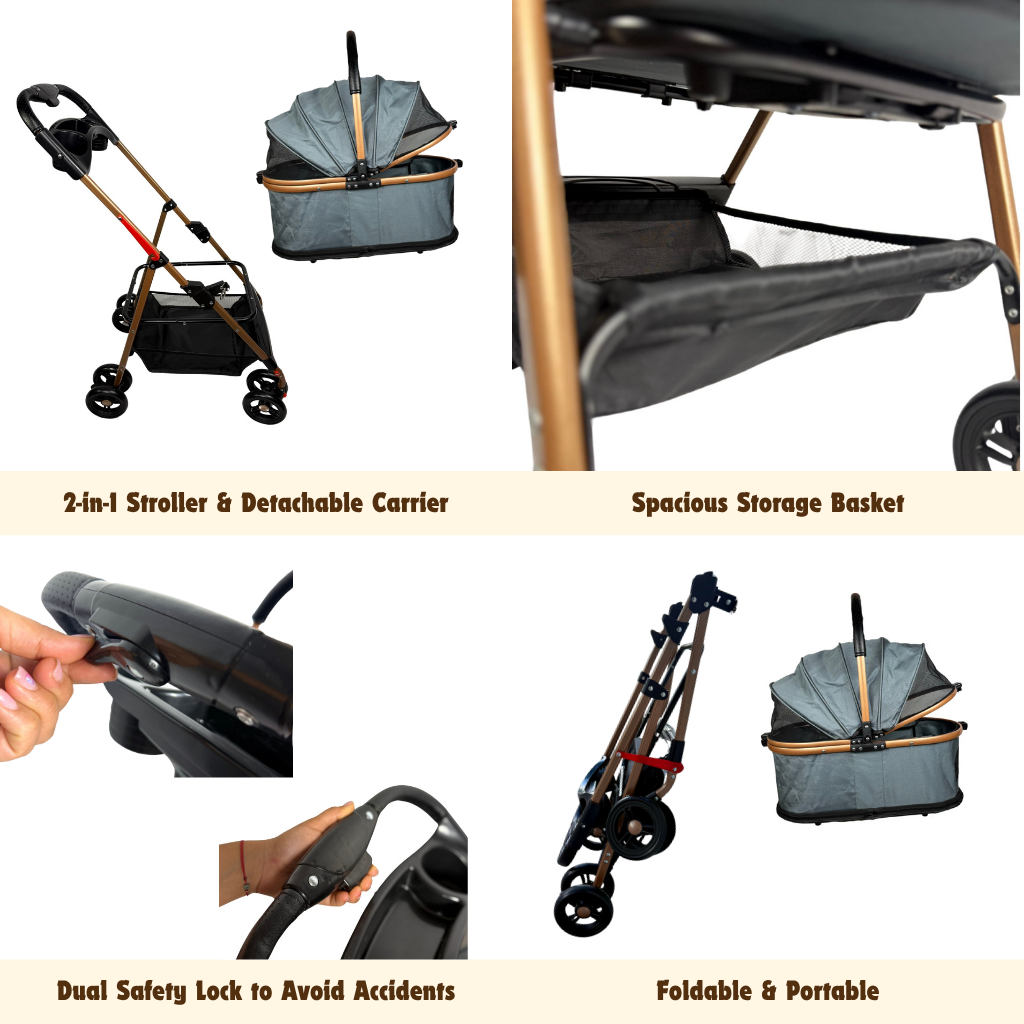 Luxury Pet Stroller for Small & Medium Dogs with Individual Basket