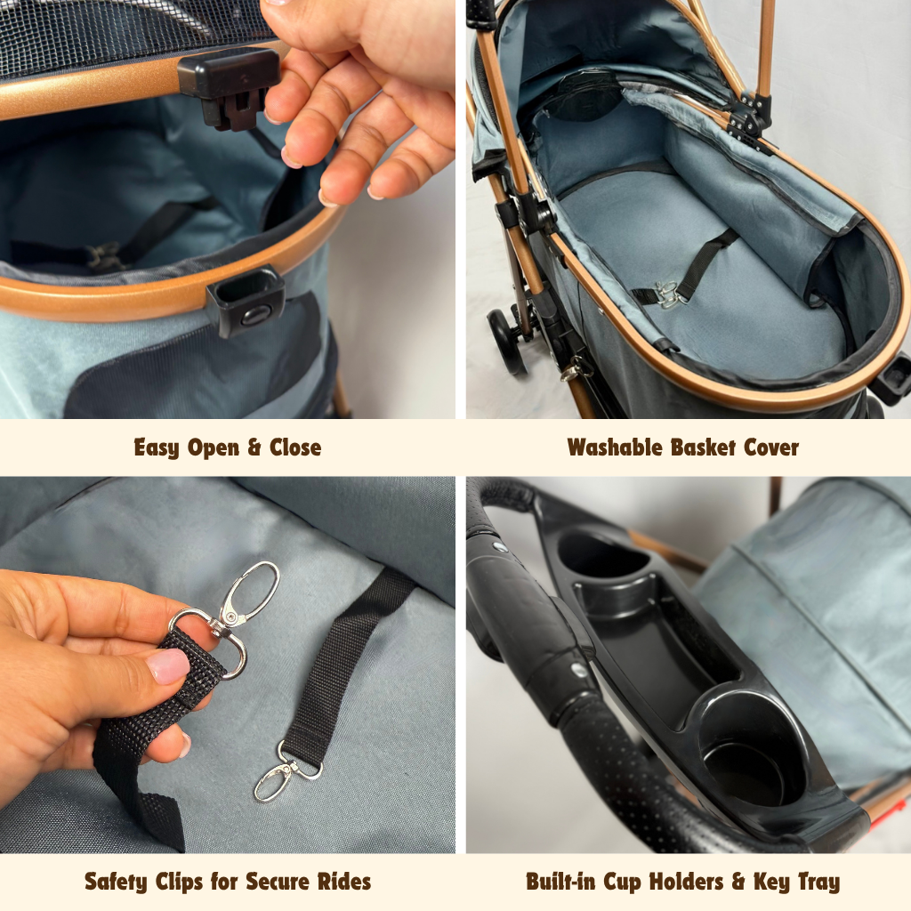Luxury Pet Stroller for Small & Medium Dogs with Individual Basket
