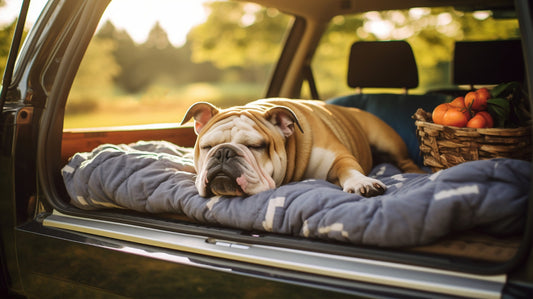 dog sleeping in a car