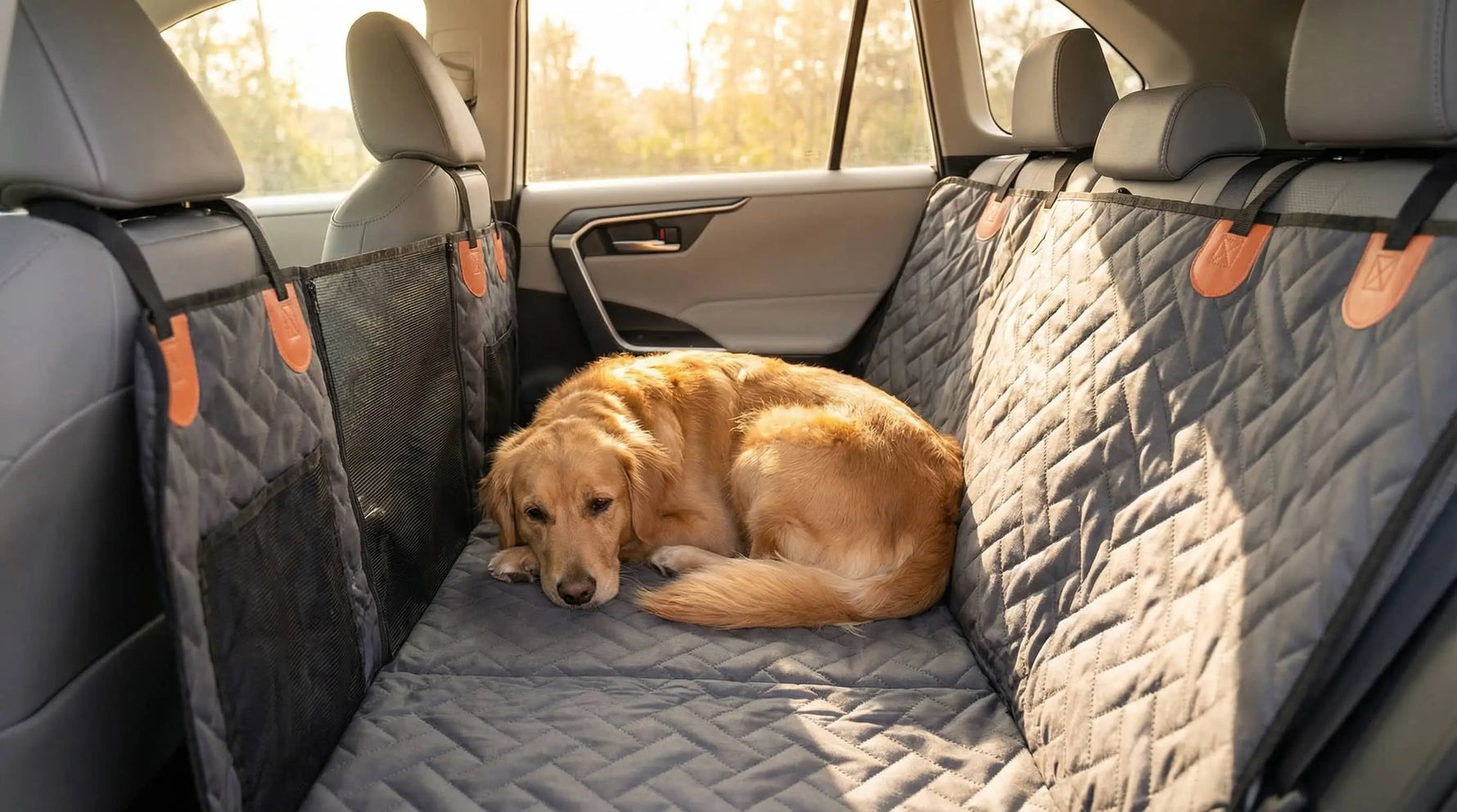 dog using a dog seat cover on a heated seat