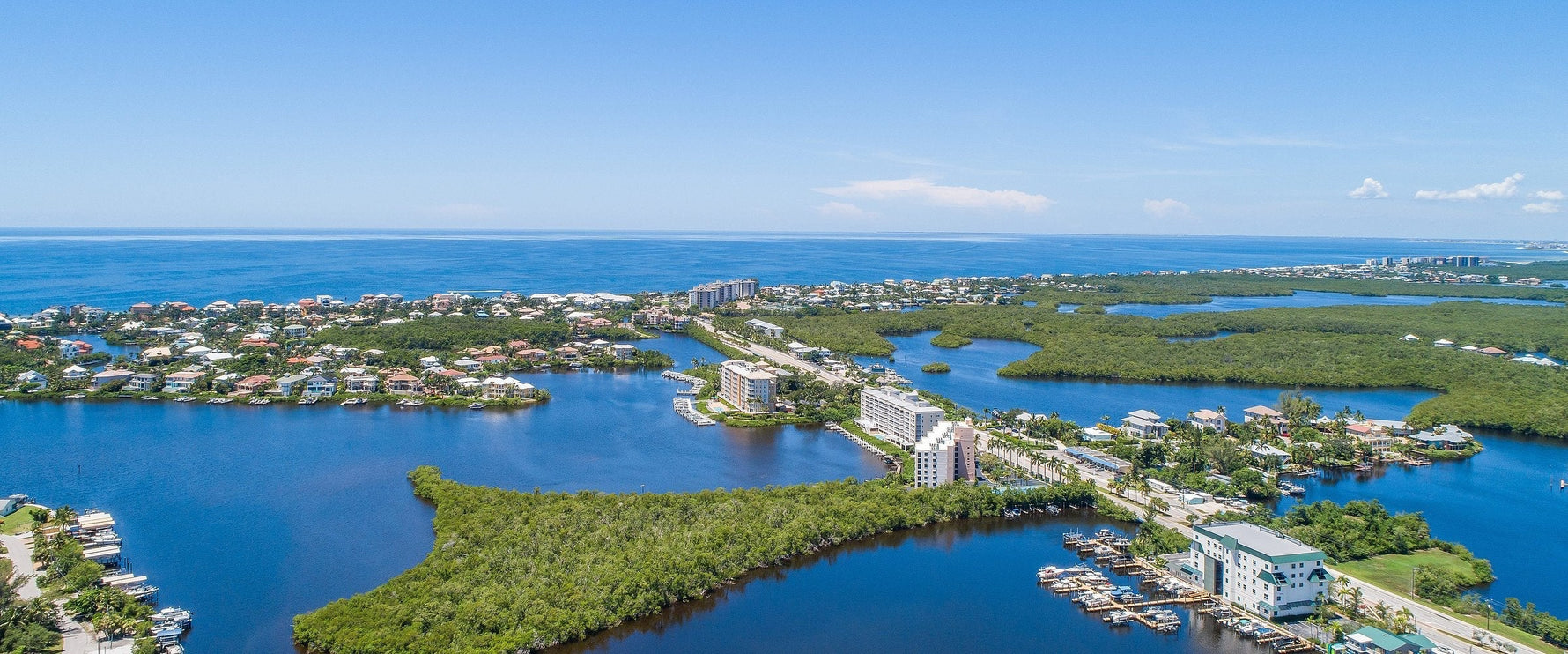 Bonita springs aerieal view of the bay and the gulf