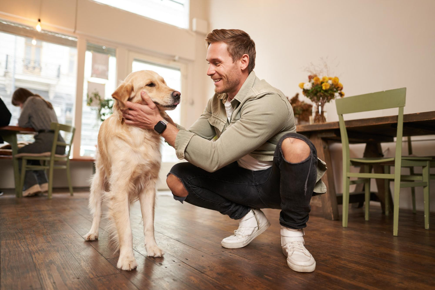 Man hugging his dog