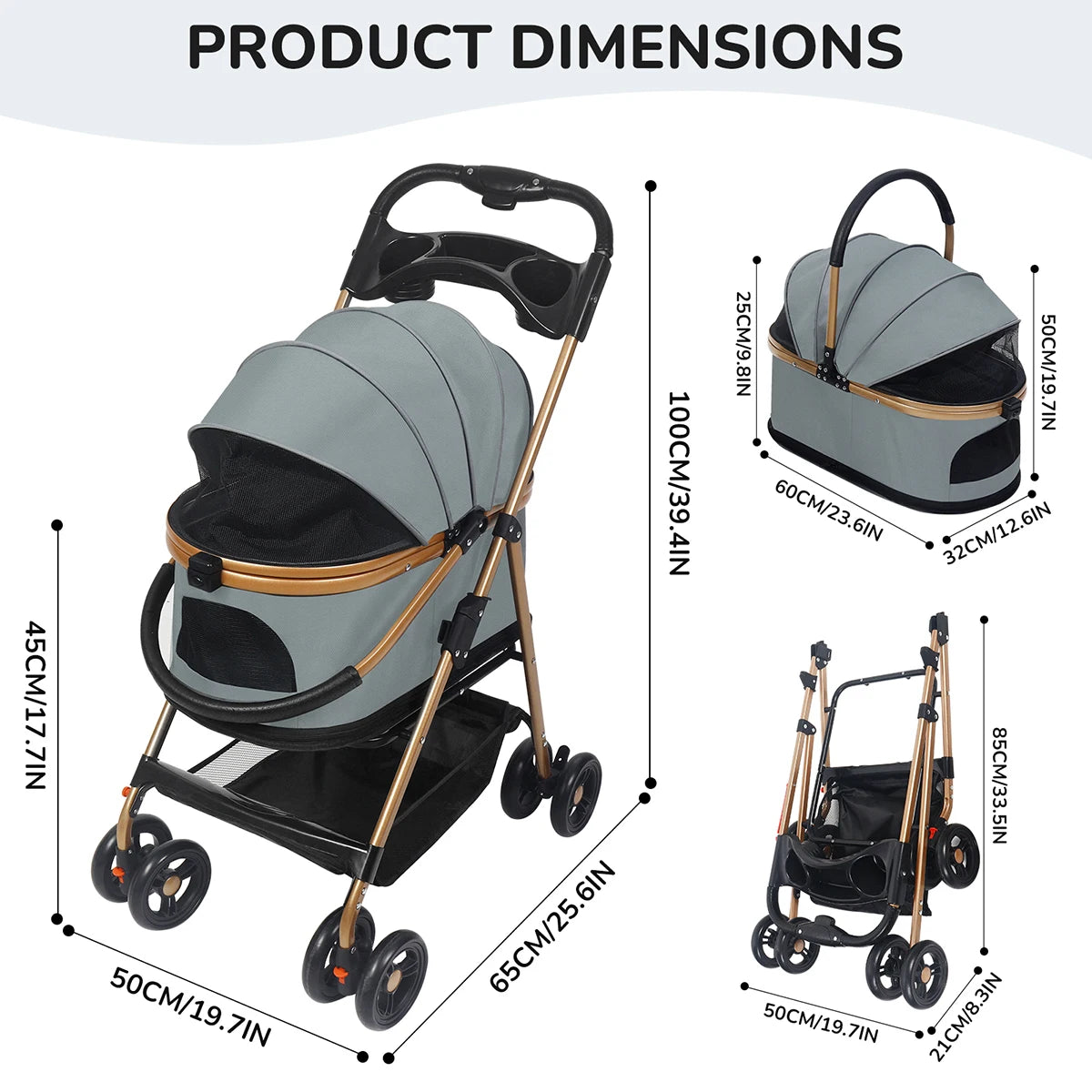 Luxury Pet Stroller for Small & Medium Dogs with Individual Basket
