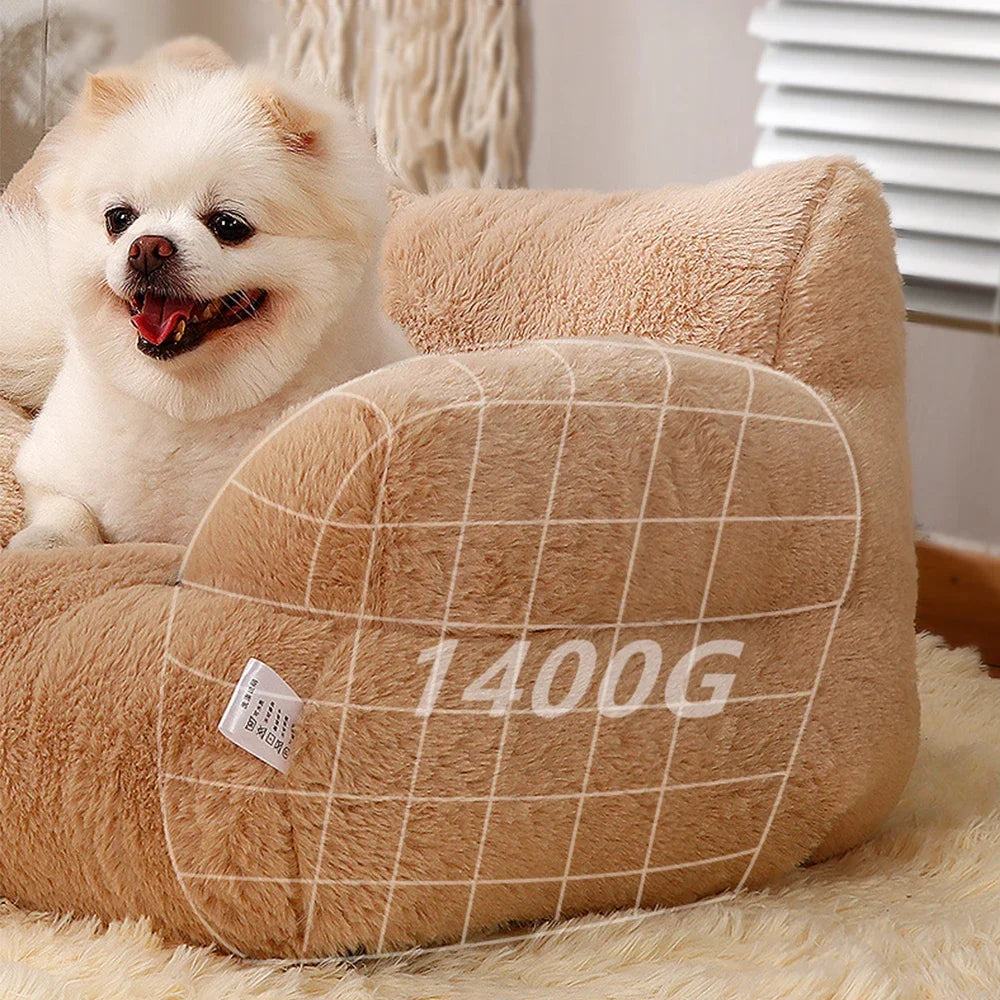 Soft Pet Bed - Winter Warm Cat and Dog Bed Sofa with Neck Pad