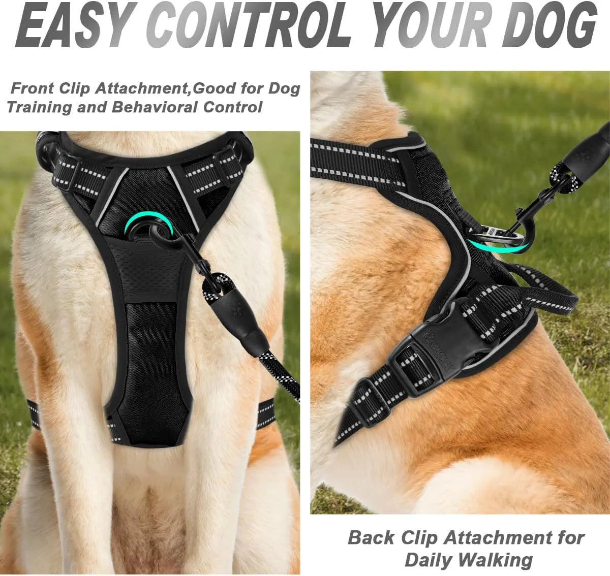 No-Pull Dog Harness - Adjustable Reflective Vest with 2 Leash Clips