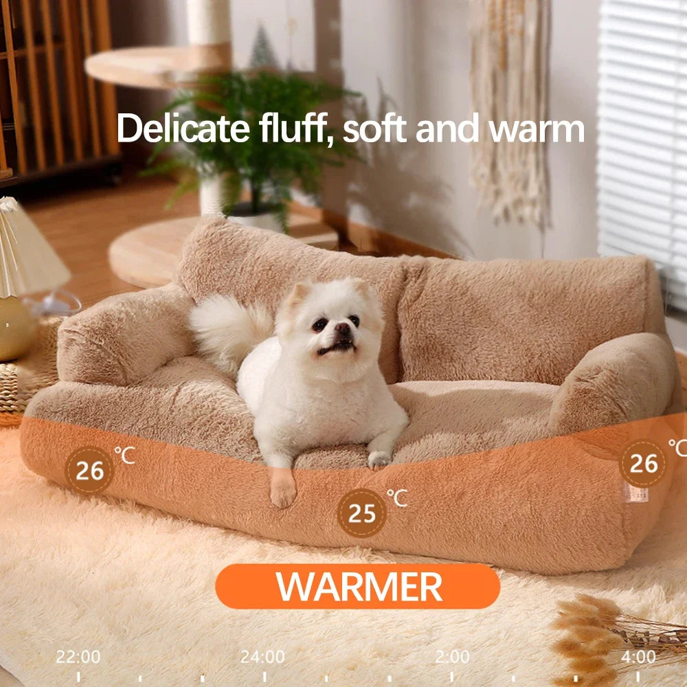 Soft Pet Bed - Winter Warm Cat and Dog Bed Sofa with Neck Pad