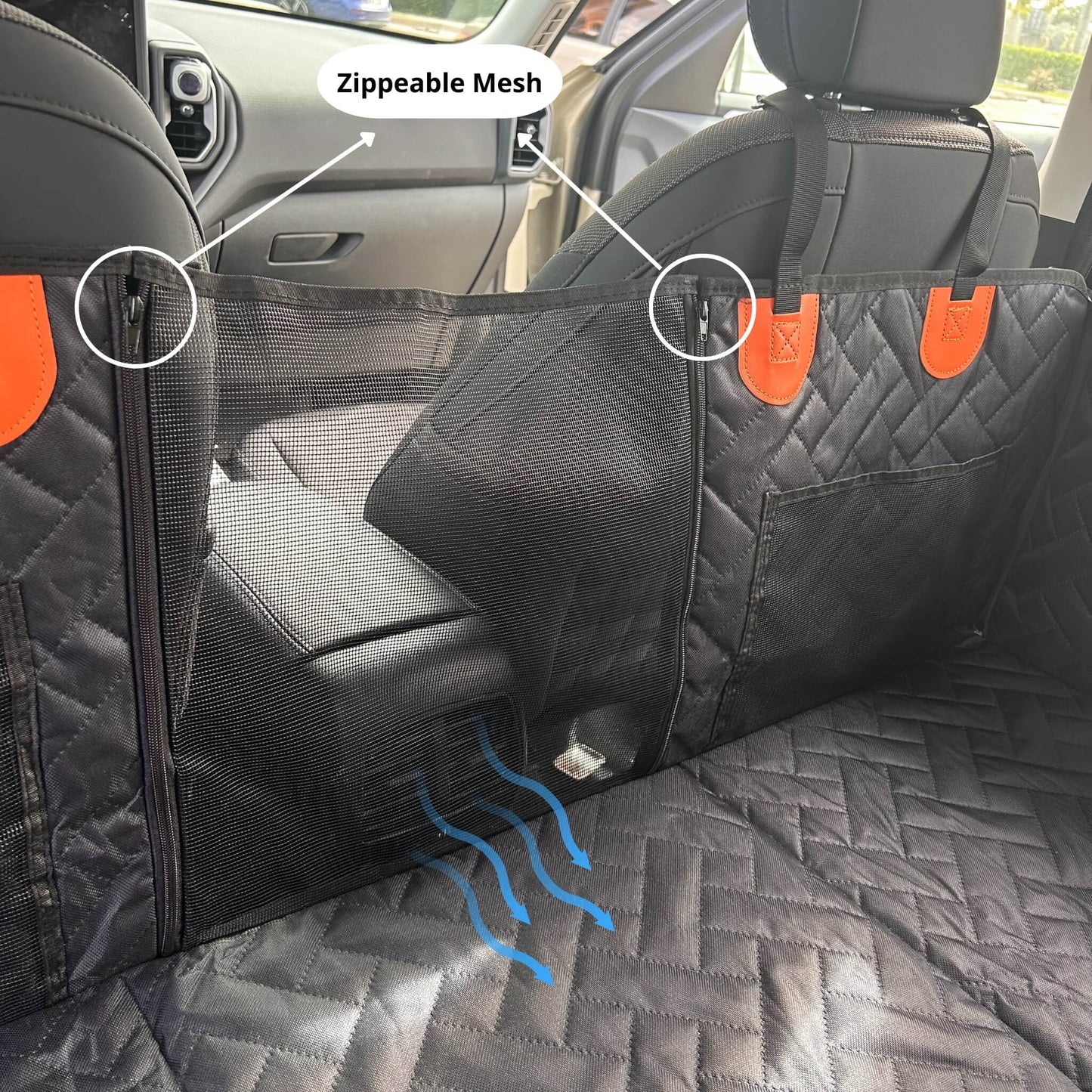 Zippeable Mesh in a dog car seat protector