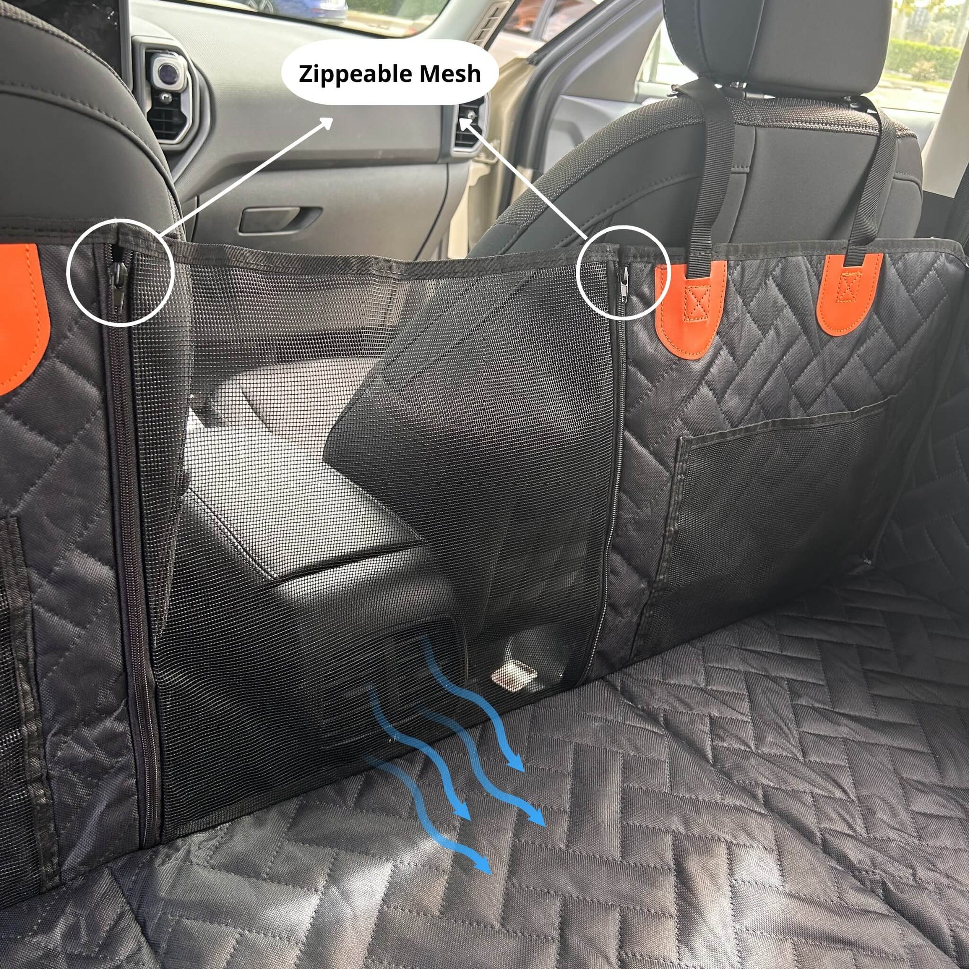 Zippeable Mesh in a dog car seat protector